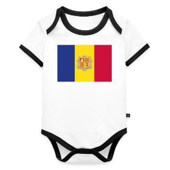Drapeau officiel de l’Andorre Fierté du pays andorran - Body Bébé bio contrasté manches courtes - blanc/noir  - Devant