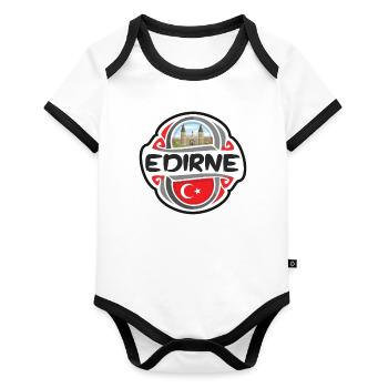 Edirne Turkey Flag Badge Travel Souvenir Stamp - Organic Baby Contrasting Bodysuit - white/black  - Front