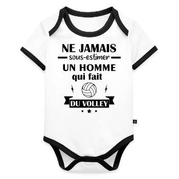 Ne jamais sous estimer volley, volleyball - Body Bébé bio contrasté manches courtes - blanc/noir  - Devant