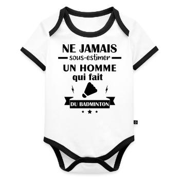 Ne jamais sous estimer badminton - Body Bébé bio contrasté manches courtes - blanc/noir  - Devant