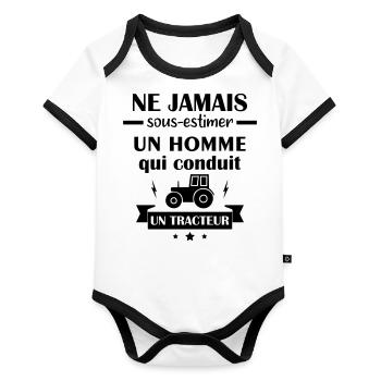 Ne jamais sous estimer tracteur - Body Bébé bio contrasté manches courtes - blanc/noir  - Devant