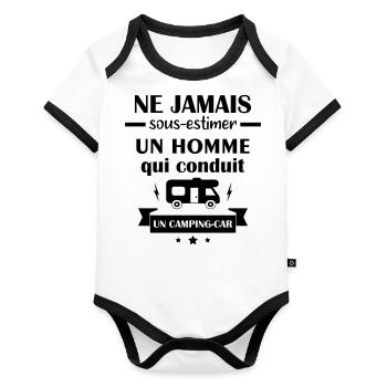 Ne jamais sous estimer camping car, camping-car - Body Bébé bio contrasté manches courtes - blanc/noir  - Devant