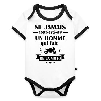 Ne jamais sous estimer moto, motard - Body Bébé bio contrasté manches courtes - blanc/noir  - Devant