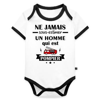 Ne jamais sous estimer pompier - Body Bébé bio contrasté manches courtes - blanc/noir  - Devant
