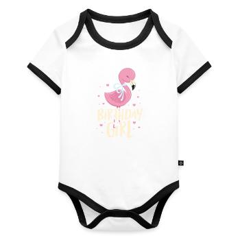 Flamingo Birthday Girl Pink Bird Gift - Organic Baby Contrasting Bodysuit - white/black  - Front