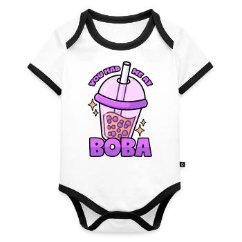 Boba: Bubble Tea - Organic Baby Contrasting Bodysuit - white/black  - Front