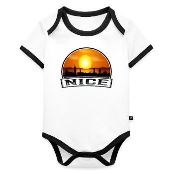 Nice France Skyline Vintage Sunset Travel Souvenir - Organic Baby Contrasting Bodysuit - white/black  - Front