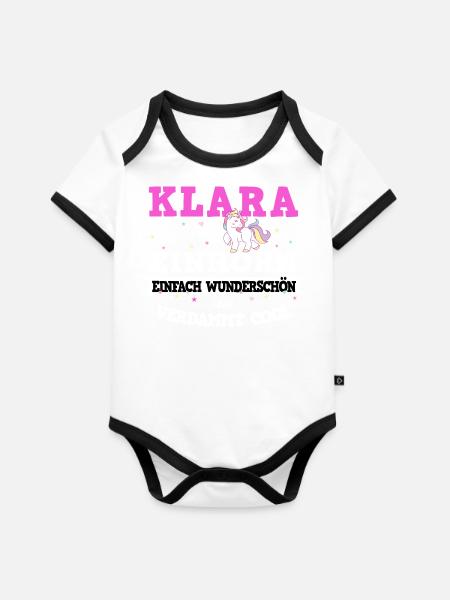 Klara Mädchen Frauen Geschenk - Baby Bio-Kurzarm-Kontrastbody - Weiß/Schwarz