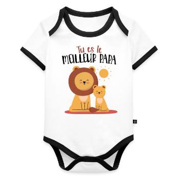 Meilleur papa fête des pères Body bébé - Body Bébé bio contrasté manches courtes - blanc/noir  - Devant