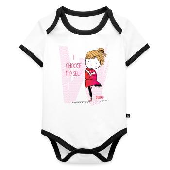 "I choose myself" | @WonderfulWomanbyVeraWarter - Baby Bio-Kurzarm-Kontrastbody - Weiß/Schwarz  - Vorne