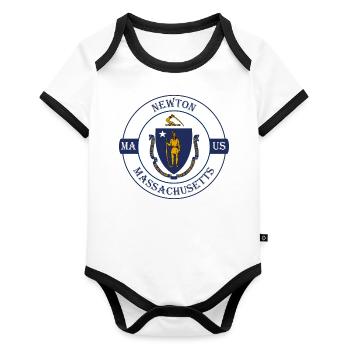 Newton Massachusetts Flag USA Souvenir Badge - Organic Baby Contrasting Bodysuit - white/black  - Front