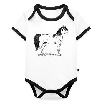 Horse - Organic Baby Contrasting Bodysuit - white/black  - Front