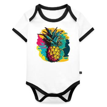Fruit de l’ananas - Body Bébé bio contrasté manches courtes - blanc/noir  - Devant