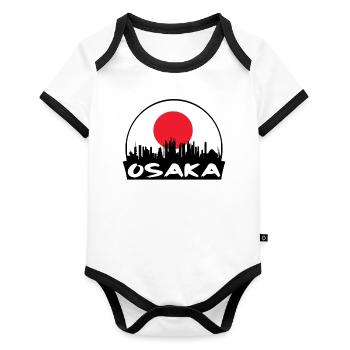 Osaka Japon Flag Skyline Silhouette Voyage - Body Bébé bio contrasté manches courtes - blanc/noir  - Devant