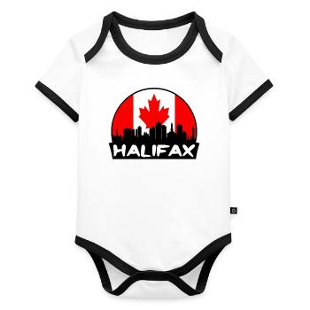 Halifax Canada Flag Skyline Silhouette Voyage - Body Bébé bio contrasté manches courtes - blanc/noir  - Devant