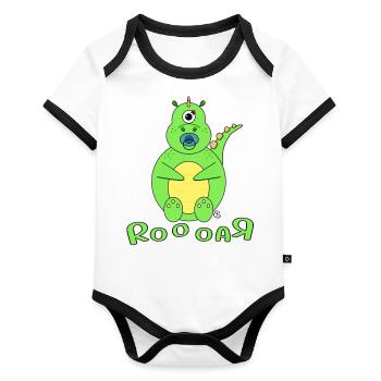 Dino Baby Name Boy - Organic Baby Contrasting Bodysuit - white/black  - Front