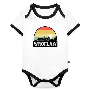 Wroclaw Pologne Flag Skyline Souvenir de voyage - Body Bébé bio contrasté manches courtes - blanc/noir  - Devant
