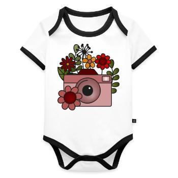 Flowery camera - Organic Baby Contrasting Bodysuit - white/black  - Front