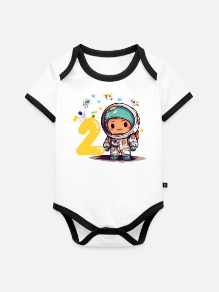 Little Astronaut 2nd Birthday - Organic Baby Contrasting Bodysuit - white/black