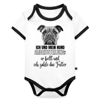 ICH und MEIN HUND - Hunde HUND Bulldogge - Baby Bio-Kurzarm-Kontrastbody - Weiß/Schwarz  - Vorne
