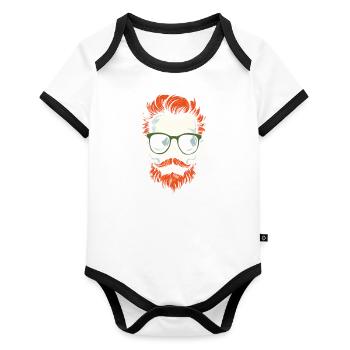 Halloween Skelett Schädel - Baby Bio-Kurzarm-Kontrastbody - Weiß/Schwarz  - Vorne