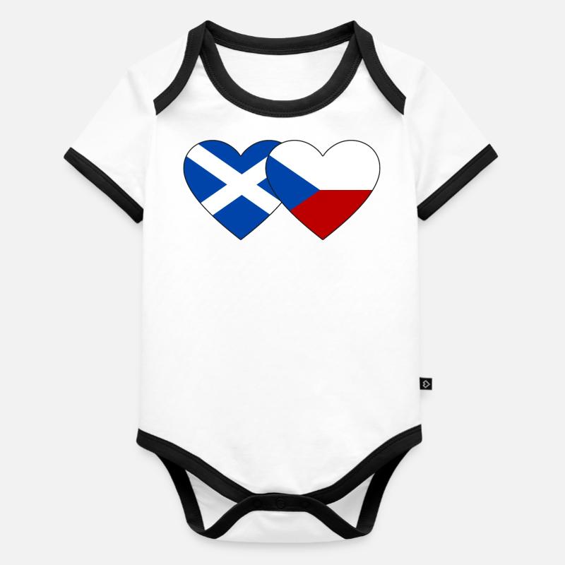 Ecosse République Tchèque Drapeau Coeur - Body Bébé bio contrasté manches courtes - blanc/noir 