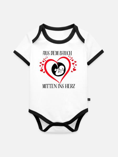 Aus dem Bauch - Baby Bio-Kurzarm-Kontrastbody - Weiß/Schwarz 