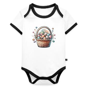 Cute Easter Egg Basket Soft Pastel Color - Organic Baby Contrasting Bodysuit - white/black  - Front