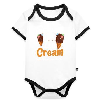 Eiscreme Eisdiele Softeis - Baby Bio-Kurzarm-Kontrastbody - Weiß/Schwarz  - Vorne