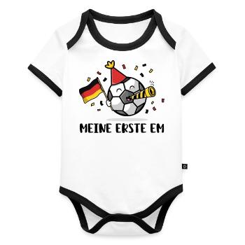 Fußball Fan Deutschland für Kinder & Babys - Baby Bio-Kurzarm-Kontrastbody - Weiß/Schwarz  - Vorne