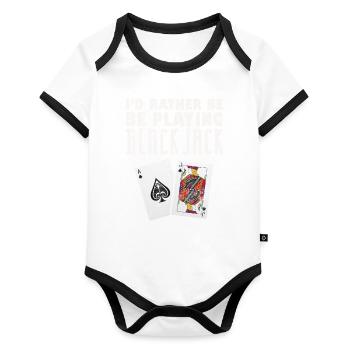 Black Jack Blackjack Kartenspiel Casino Geschenk - Baby Bio-Kurzarm-Kontrastbody - Weiß/Schwarz  - Vorne