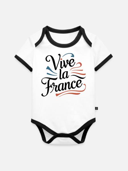Es lebe Frankreich - Baby Bio-Kurzarm-Kontrastbody - Weiß/Schwarz