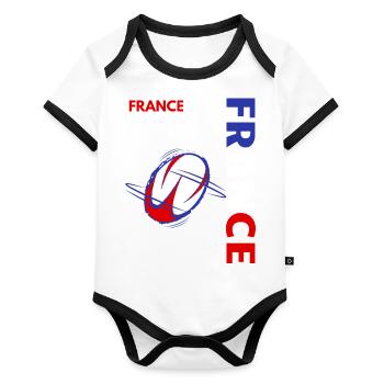 france rugby supporteurs,rugby france - Body Bébé bio contrasté manches courtes - blanc/noir  - Devant