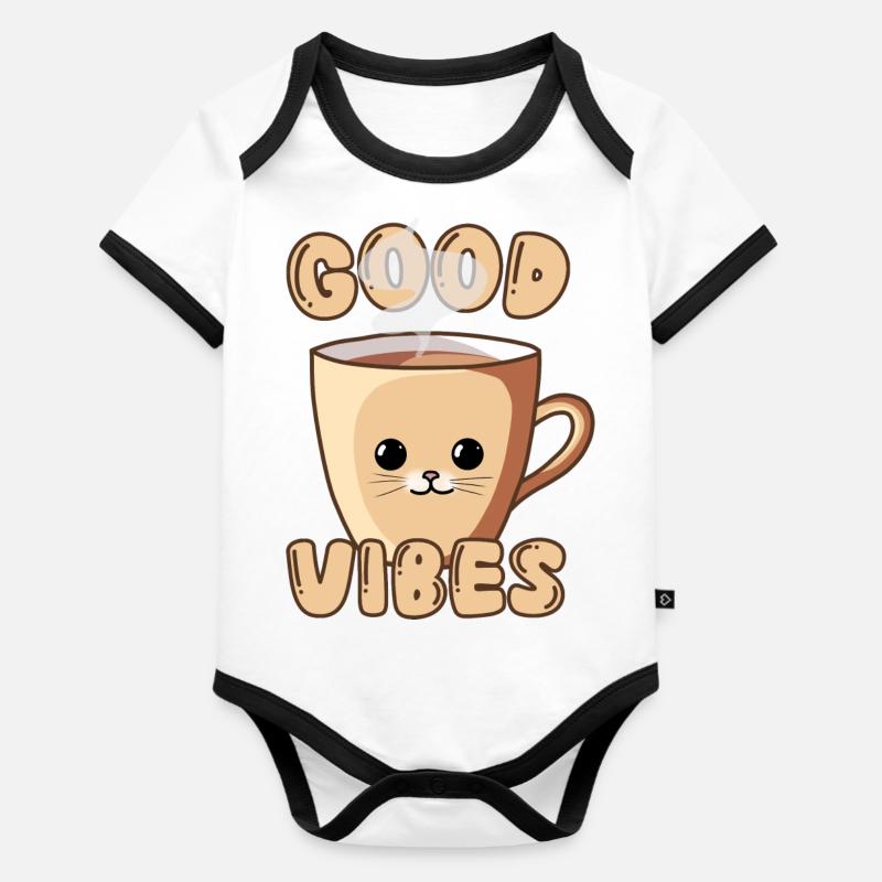 Tasse pour chat mignon - Body Bébé bio contrasté manches courtes - blanc/noir 