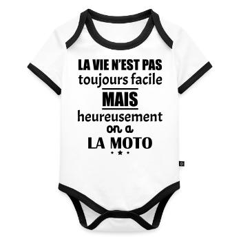 La vie n'est pas toujours facile moto, noël - Body Bébé bio contrasté manches courtes - blanc/noir  - Devant