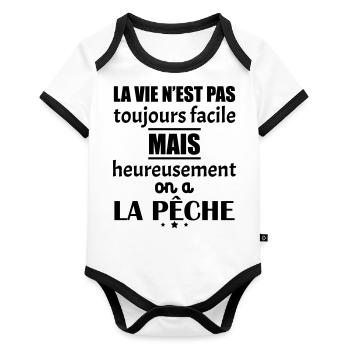 La vie n'est pas toujours facile pêche, noël - Body Bébé bio contrasté manches courtes - blanc/noir  - Devant