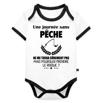 Une journée sans pêche, pêcheur, pêcheuse, noël - Body Bébé bio contrasté manches courtes - blanc/noir  - Devant