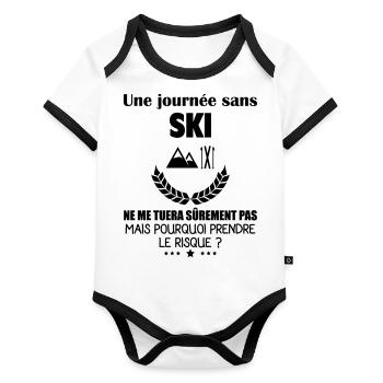 Une journée sans ski, skieur, noël - Body Bébé bio contrasté manches courtes - blanc/noir  - Devant