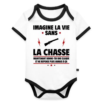 Imagine la vie sans la chasse, fête des pères,noël - Body Bébé bio contrasté manches courtes - blanc/noir  - Devant