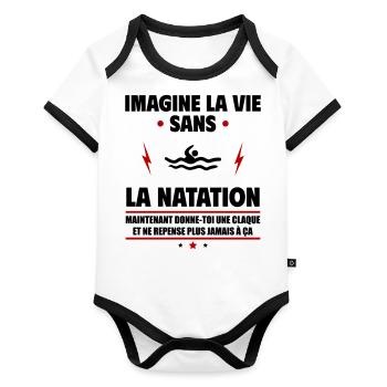 Imagine la vie sans la natation, fête des pères - Body Bébé bio contrasté manches courtes - blanc/noir  - Devant