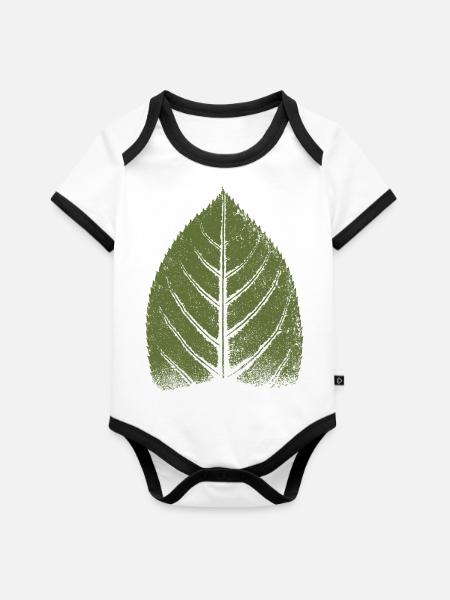 Blatt Buche / Buchenblatt - Natur & Wald BOTANISCH - Baby Bio-Kurzarm-Kontrastbody - Weiß/Schwarz 