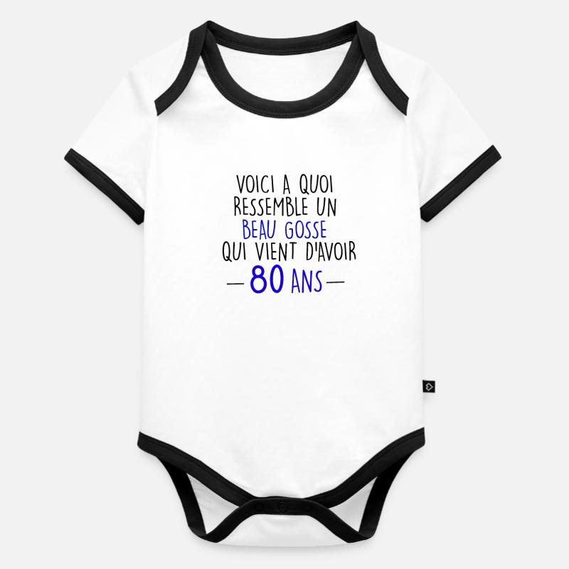80 ans - Body Bébé bio contrasté manches courtes - blanc/noir 
