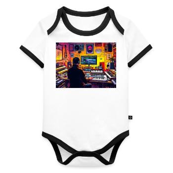 My Home is my Studio No.2 - Organic Baby Contrasting Bodysuit - white/black  - Front