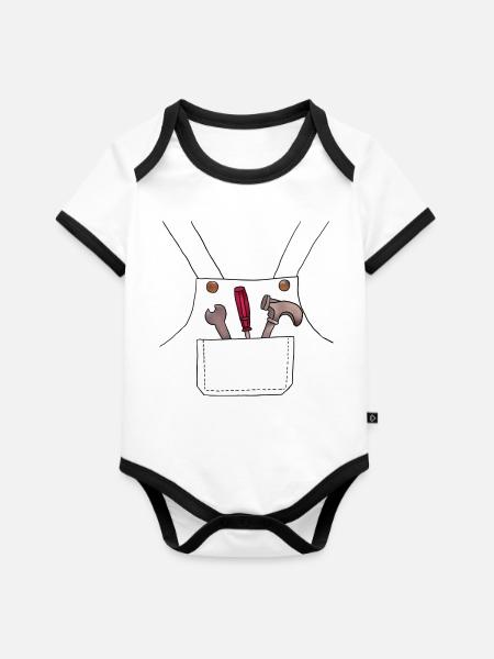 Handwerker - Baby Bio-Kurzarm-Kontrastbody - Weiß/Schwarz 