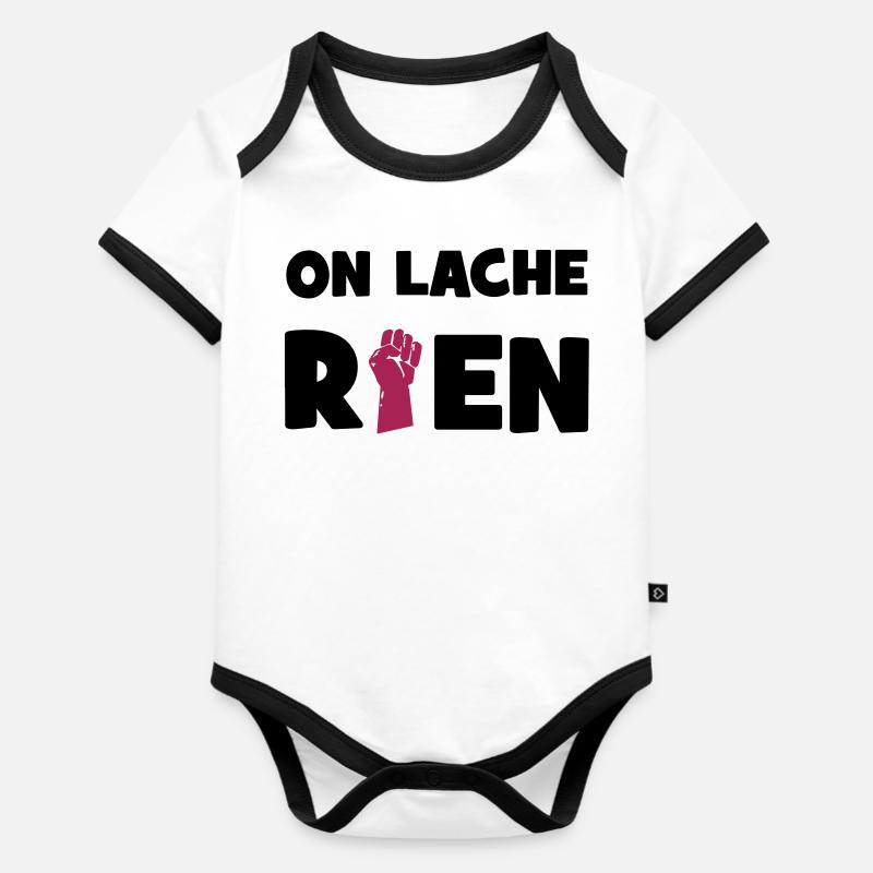 On lâche rien ! - Body Bébé bio contrasté manches courtes - blanc/noir 