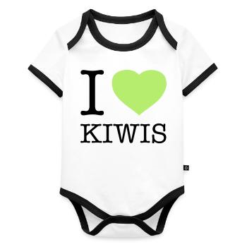 J’AIME LES KIWIS Kiwi - Body Bébé bio contrasté manches courtes - blanc/noir  - Devant