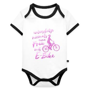 e bike bike femme cadeau e bike - Body Bébé bio contrasté manches courtes - blanc/noir  - Devant