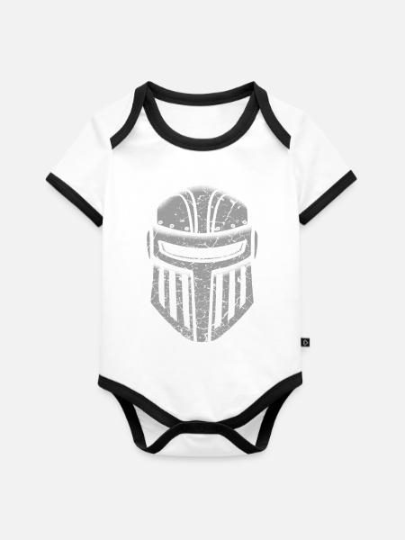 Ritter Helm Rüstung Mittelalter - Baby Bio-Kurzarm-Kontrastbody - Weiß/Schwarz