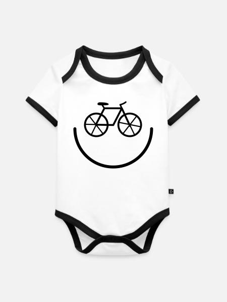 Fahrrad - Baby Bio-Kurzarm-Kontrastbody - Weiß/Schwarz