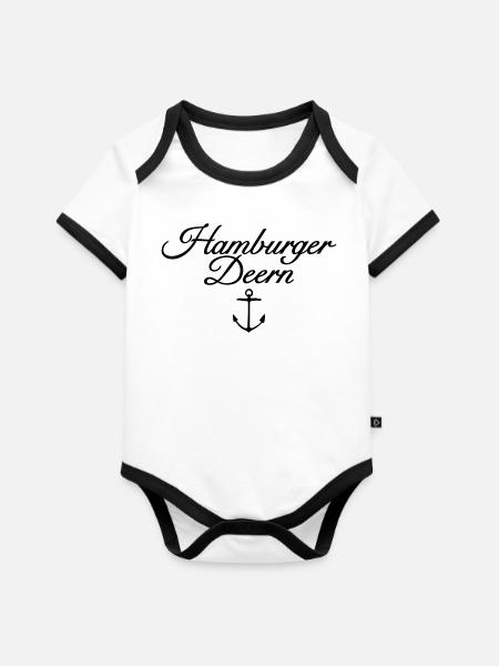 Hamburger Deern Classic Anker Hamburg - Baby Bio-Kurzarm-Kontrastbody - Weiß/Schwarz 